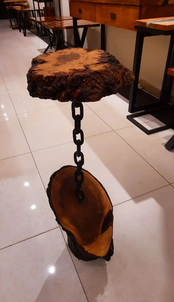 Rustic Chain-Suspended Corner Table Wood Accent | Craft Edges