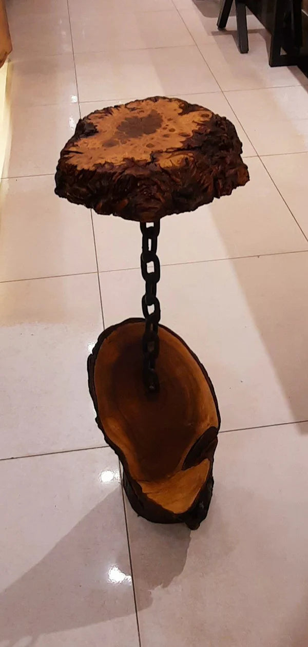 Rustic Chain-Suspended Corner Table Wood Accent | Craft Edges