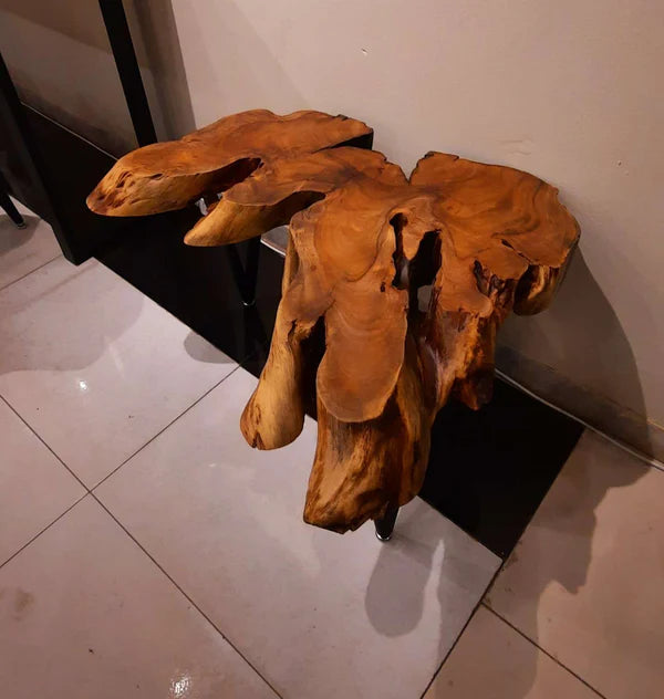 Organic Root Form Corner Table Teak Wood Art Piece | Craft Edges