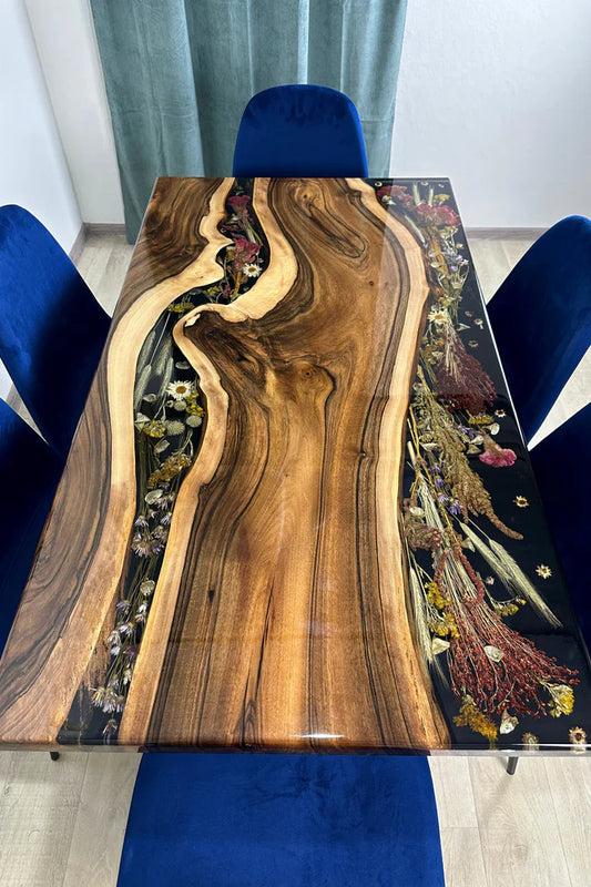 4 Seater Walnut epoxy dining table