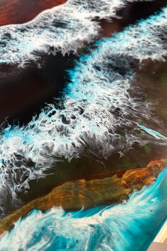 Rectangular Epoxy Table with Ocean Wave for 4