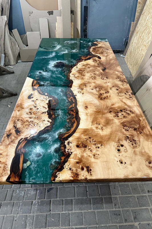 Green Ocean Epoxy River Dining Table