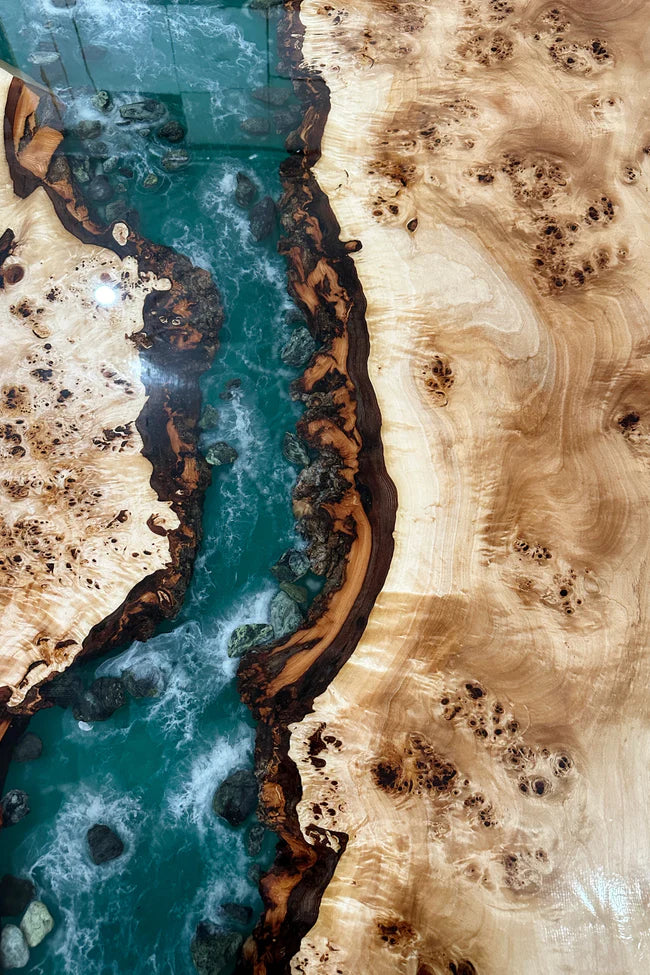 Green Ocean Epoxy River Dining Table