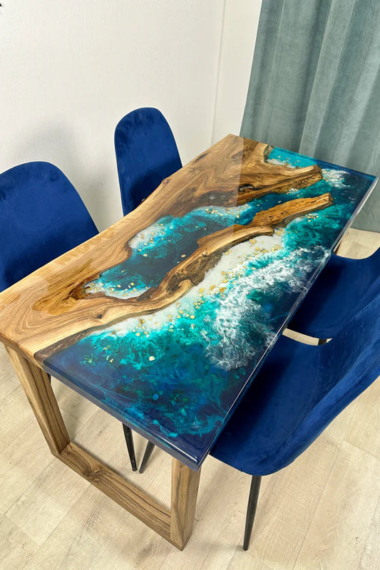 Live Edge Ocean Beach Epoxy Resin Table 4 Seater