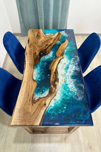 Live Edge Ocean Beach Epoxy Resin Table 4 Seater