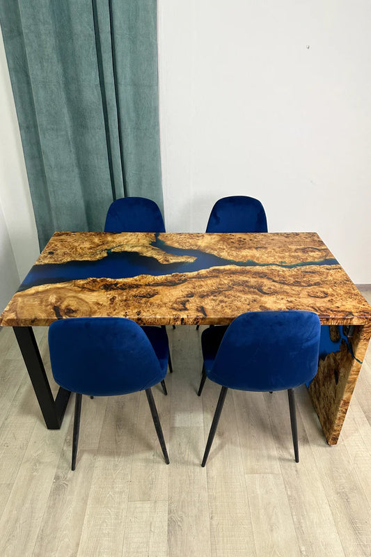 4 Seater Waterfall Blue Resin Table Dining