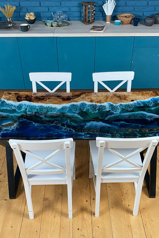 Poplar Resin Ocean Dining Table for 4