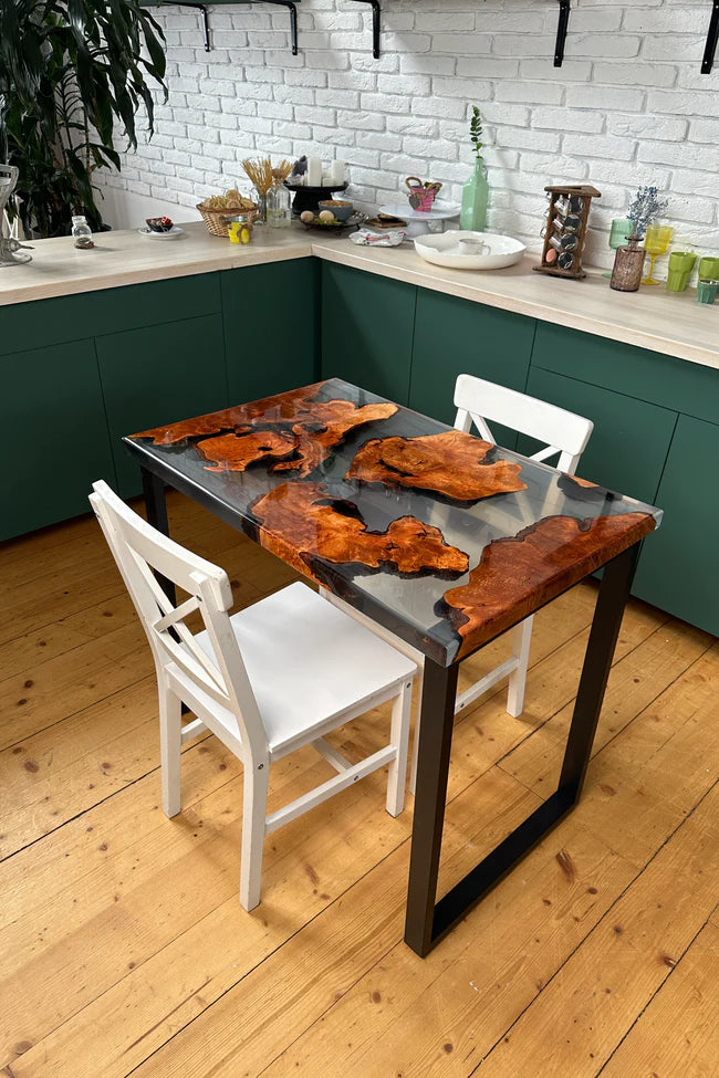 Two Seater Epoxy Wood Dining Table