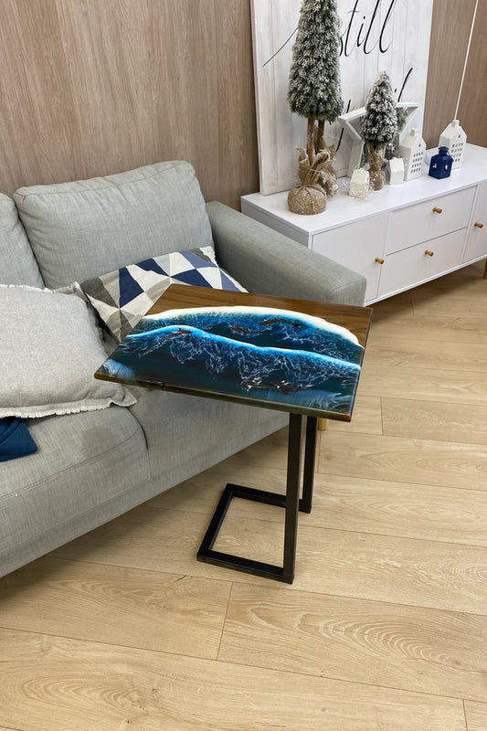 Walnut Wood and Epoxy Side Table