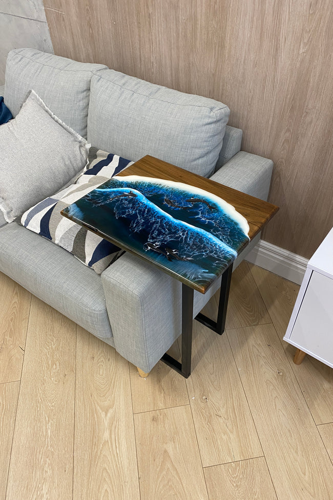Walnut Wood and Epoxy Side Table
