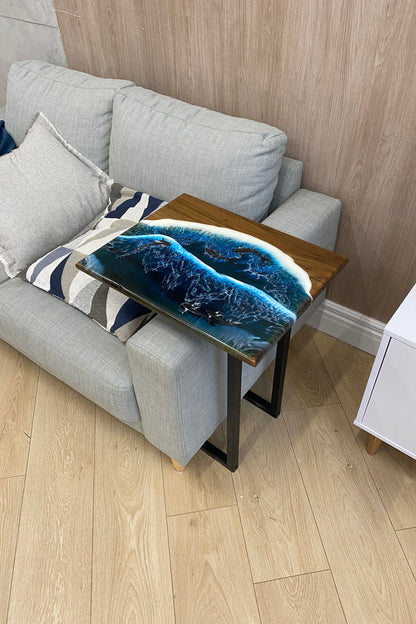 Walnut Wood and Epoxy Side Table