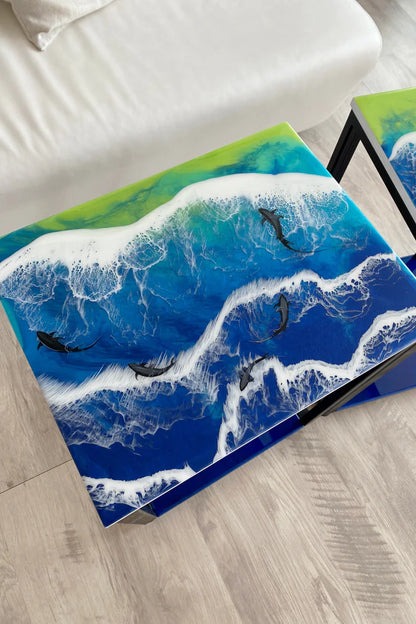Set of 2 Ocean Resin Coffee Tables