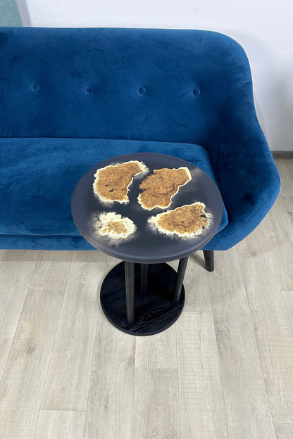 Black round epoxy side table