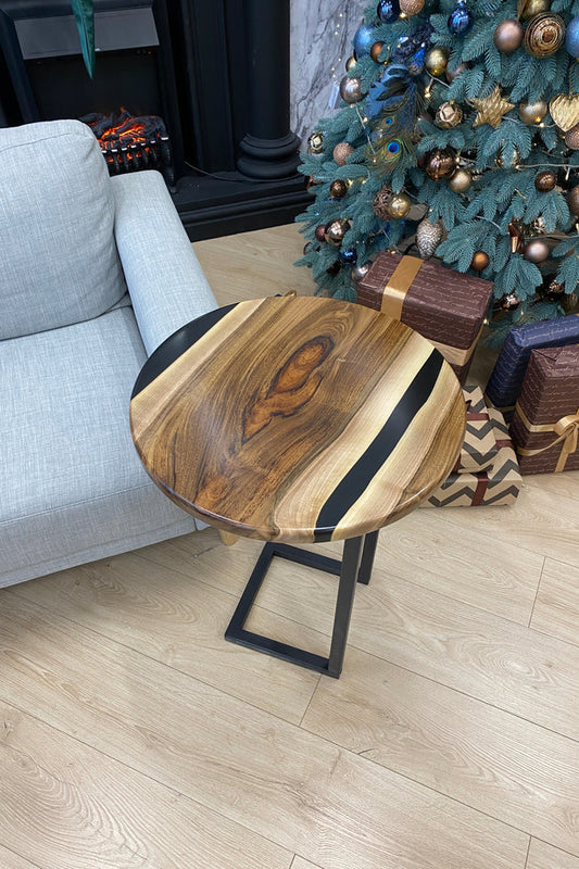 Walnut Resin Round Side Table