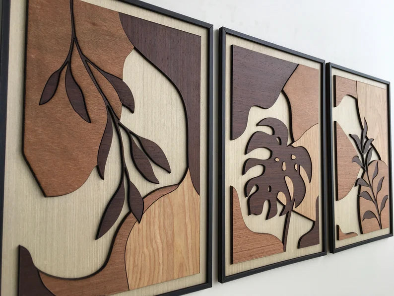 Tropical Leaf Wood Wall Art - Botanical Plant Wall Decor - Tree Art