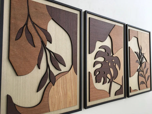 Tropical Leaf Wood Wall Art - Botanical Plant Wall Decor - Tree Art