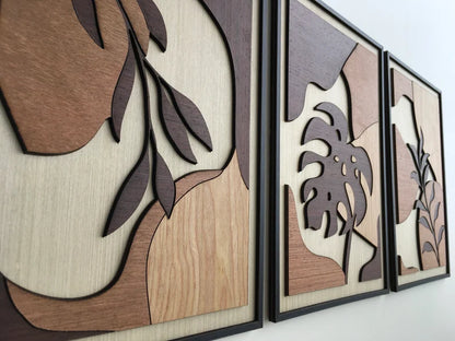Tropical Leaf Wood Wall Art - Botanical Plant Wall Decor - Tree Art