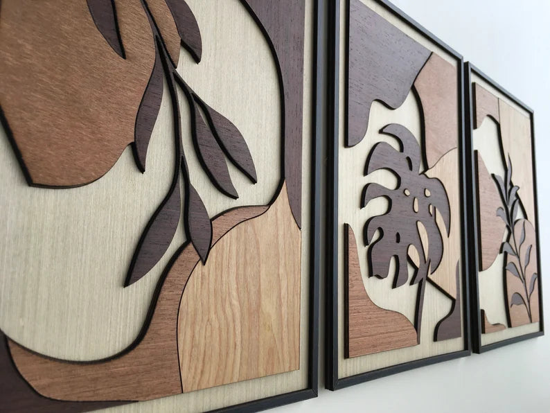 Tropical Leaf Wood Wall Art, handmade wall art piece by Craft Edges