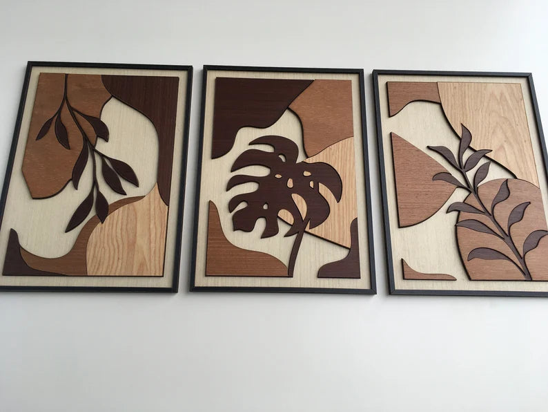 Tropical Leaf Wood Wall Art, handmade wall art piece by Craft Edges