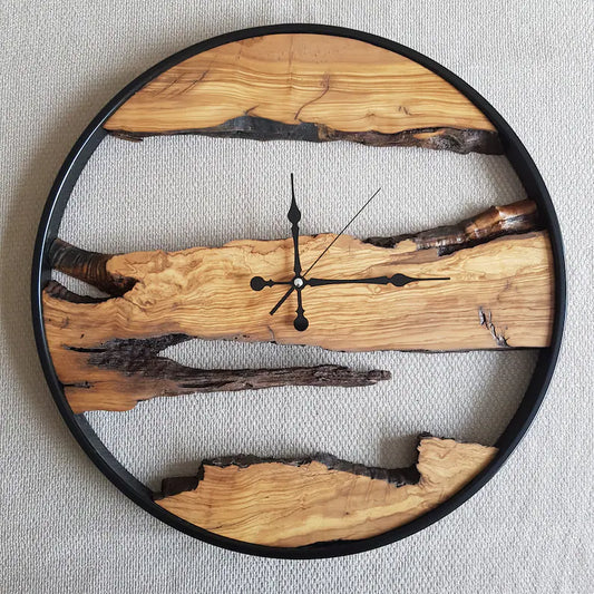 Custom Made Metal & Olive Wood Wall Clock