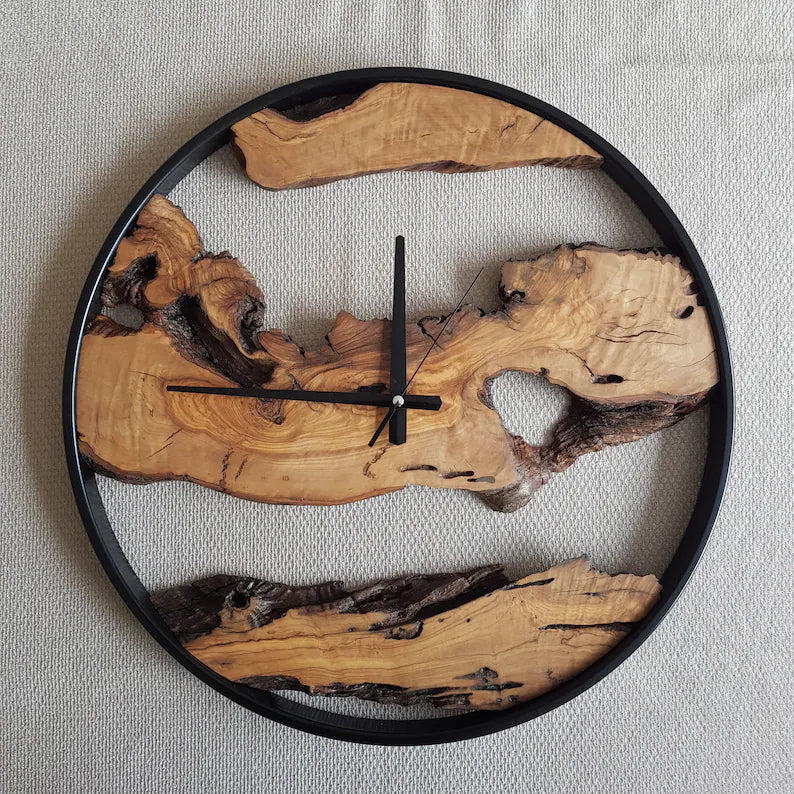 Custom Made Metal & Olive Wood Wall Clock