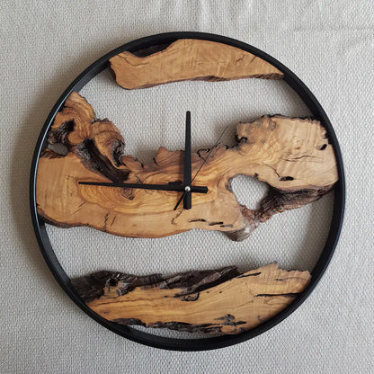 Custom Made Metal & Olive Wood Wall Clock