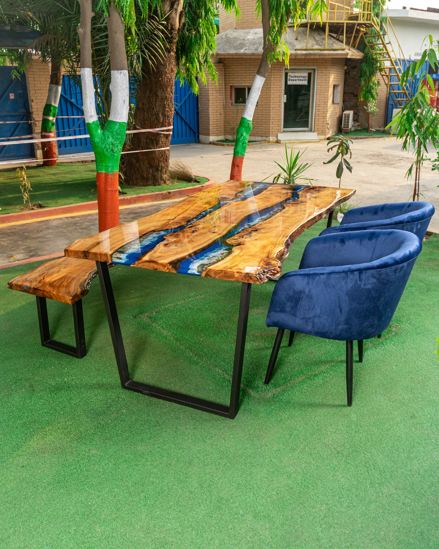 Luxury Epoxy Resin Live Edge Dining Table Set – Gloss Finish | Made in Pakistan
