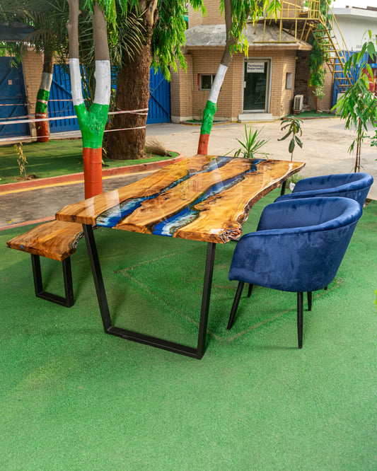 Luxury Epoxy Resin Live Edge Dining Table Set – Gloss Finish | Made in Pakistan