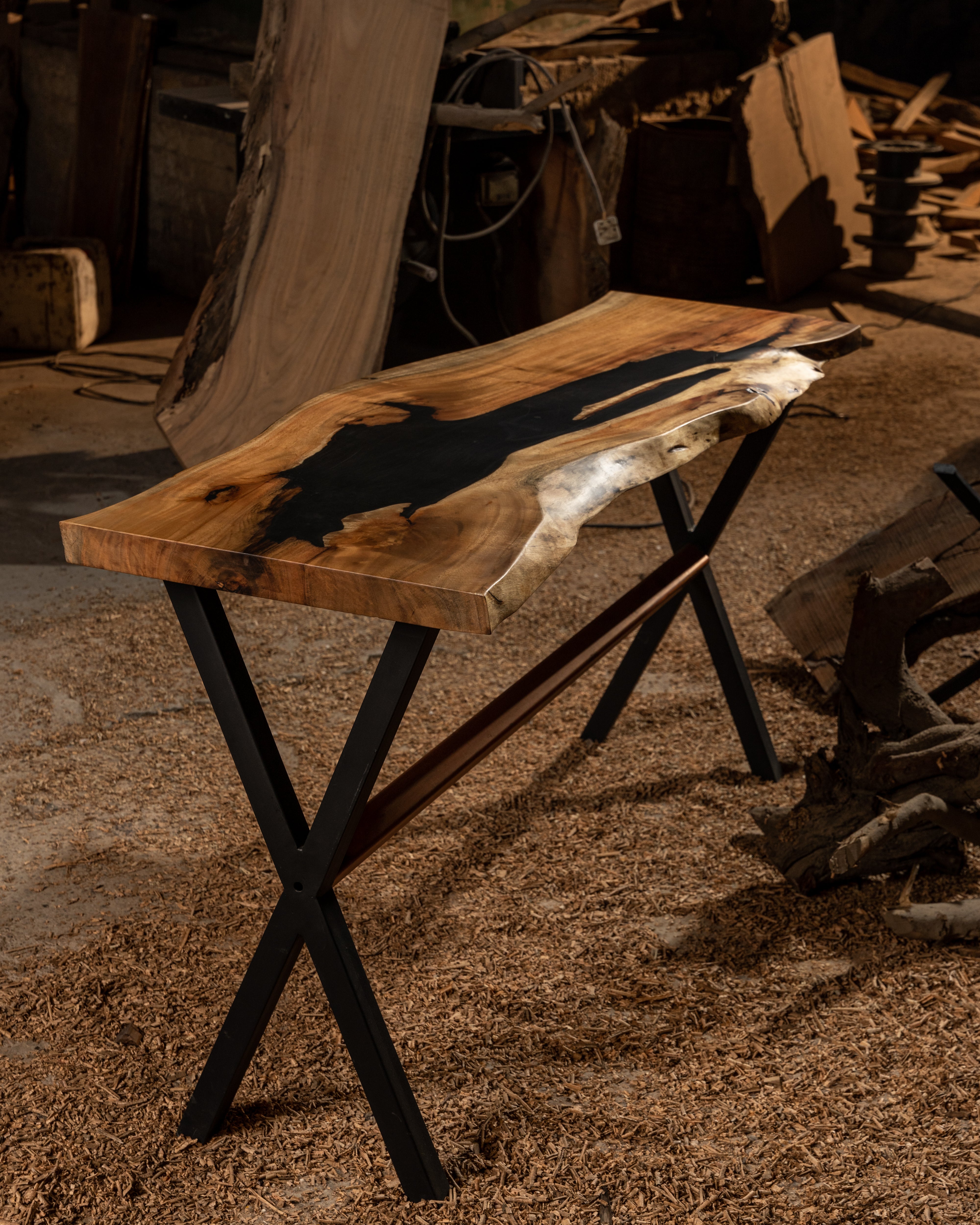 Live Edge Console Table – Black Matte Finish