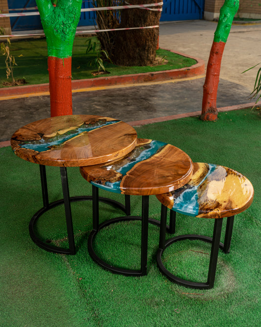 Ocean Themed Round Nesting Table Set (3pc)