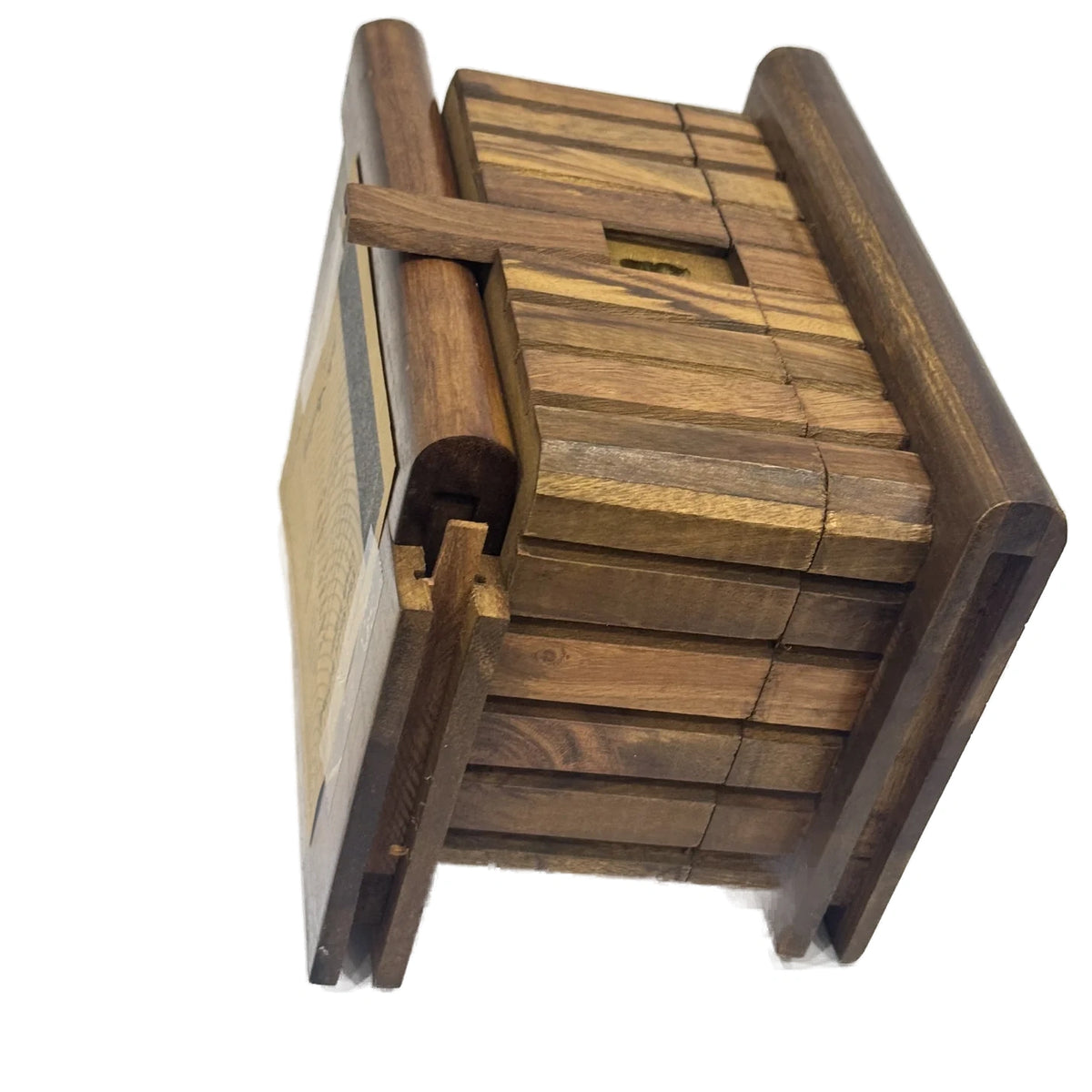 Carved wooden jewellery box with a brass safe lock, handmade in sheesham by Craft Edges, view 6 of 10