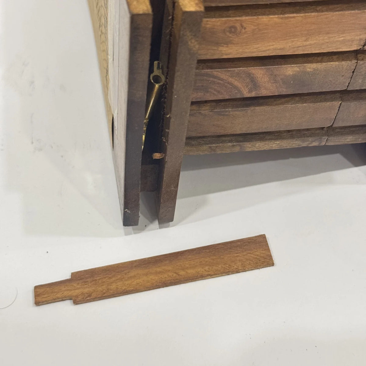 Carved wooden jewellery box with a brass safe lock, handmade in sheesham by Craft Edges, view 8 of 10