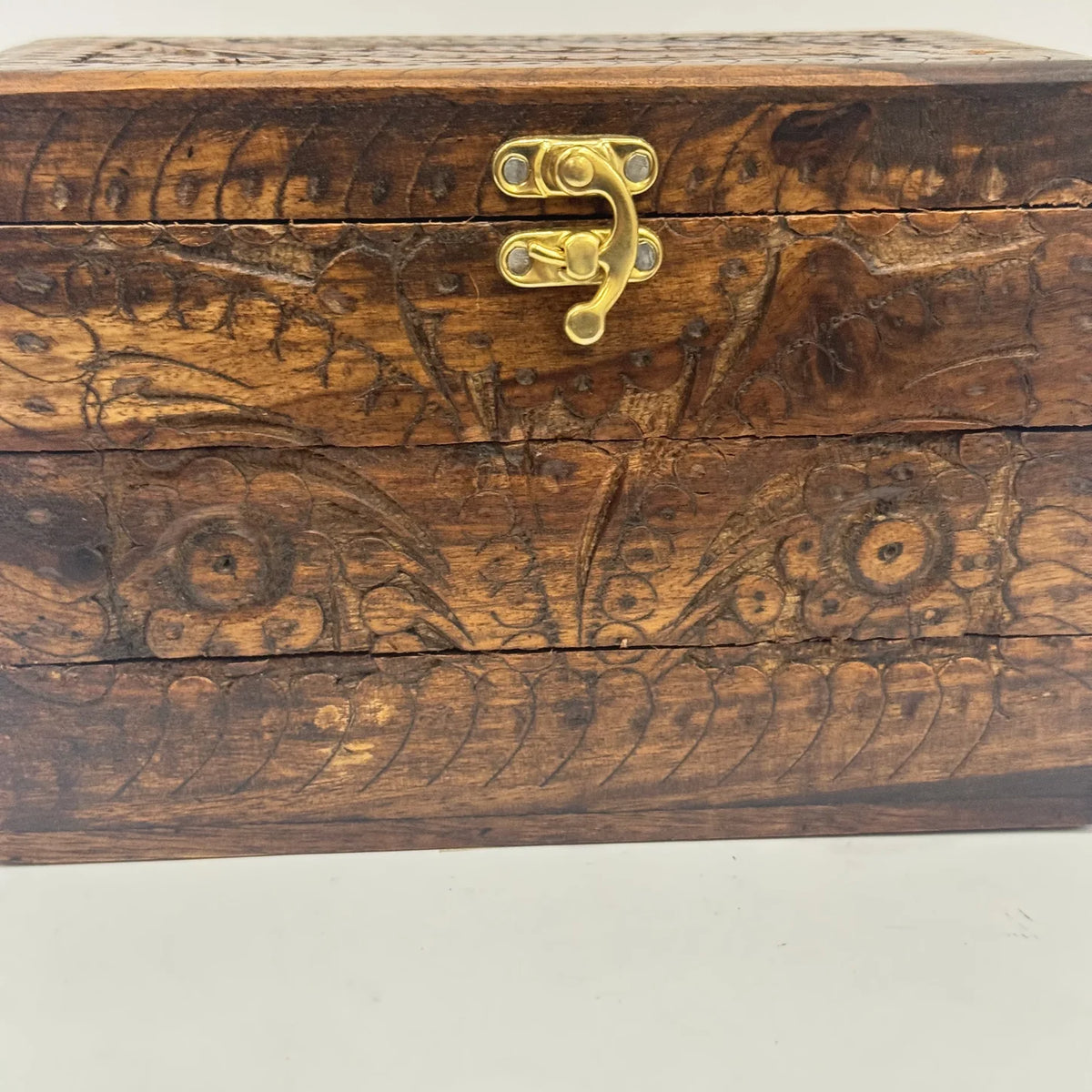 Carved wooden jewellery box with lift-out trays, 5 by 8 inch, handmade by Craft Edges, view 3 of 5