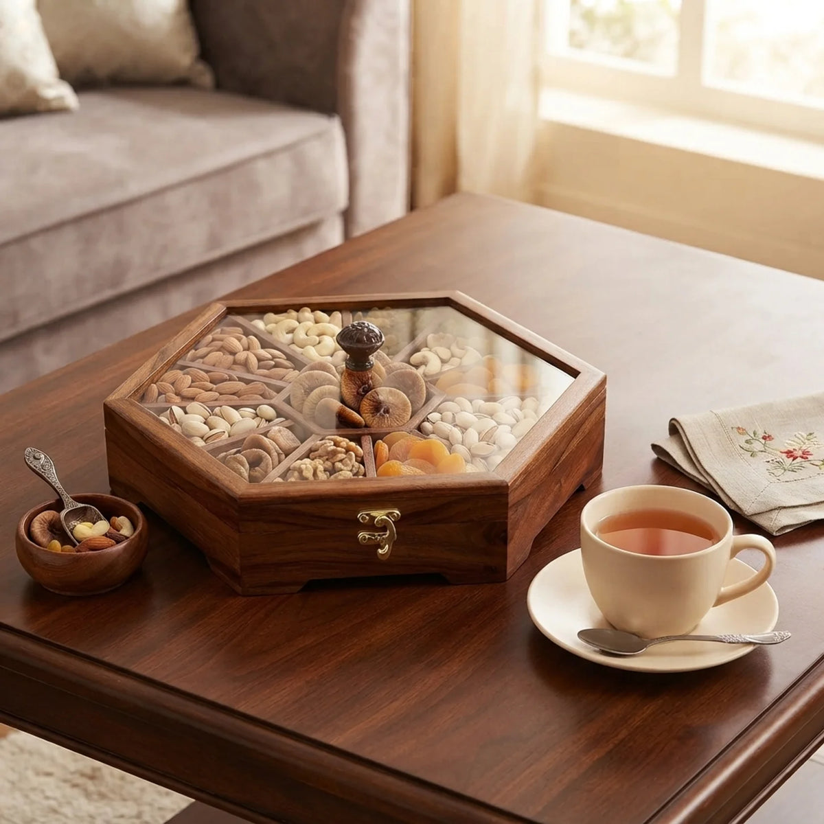 Glass Front Open Wooden Dry Fruit Box 12"