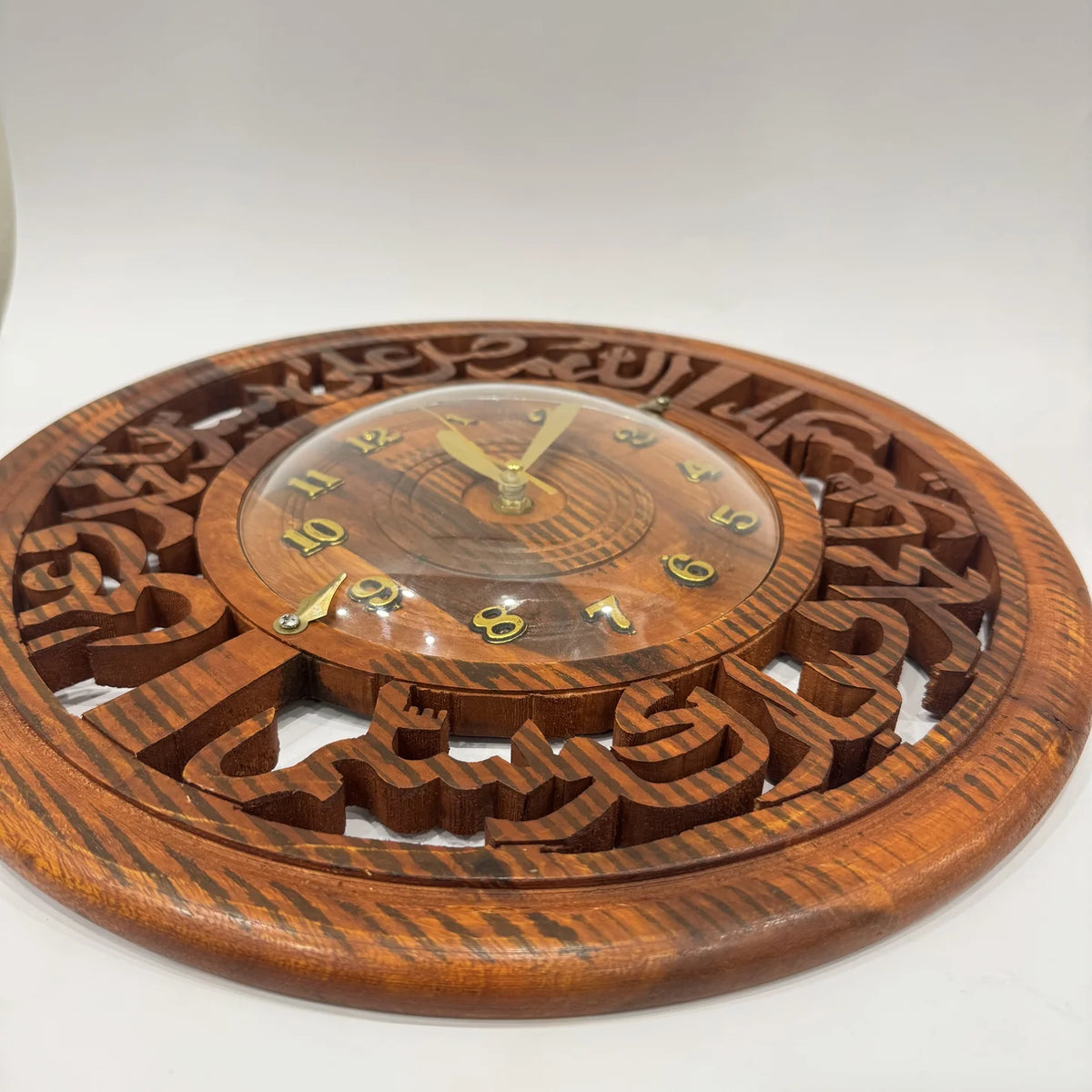 Carved wooden wall clock with Durood calligraphy, 14 inch, handmade by Craft Edges, view 3 of 3