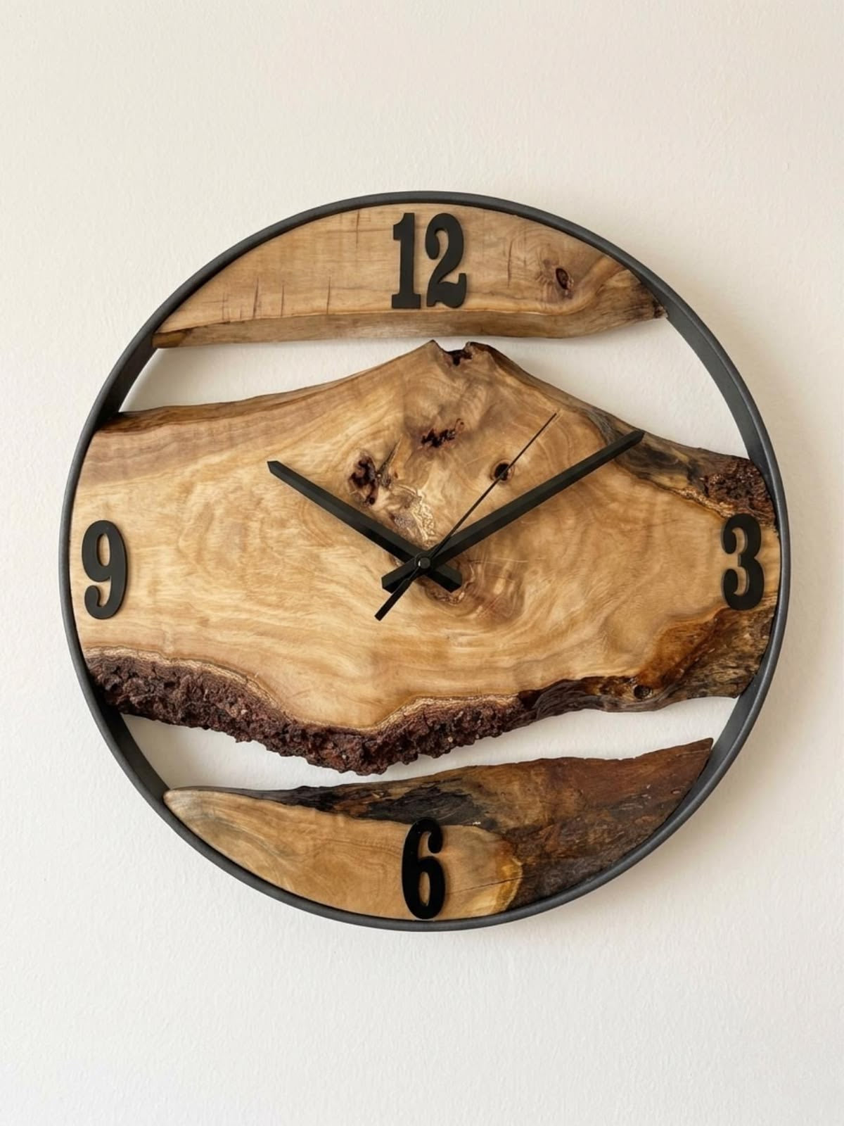 Custom Made Metal & Olive Wood Wall Clock