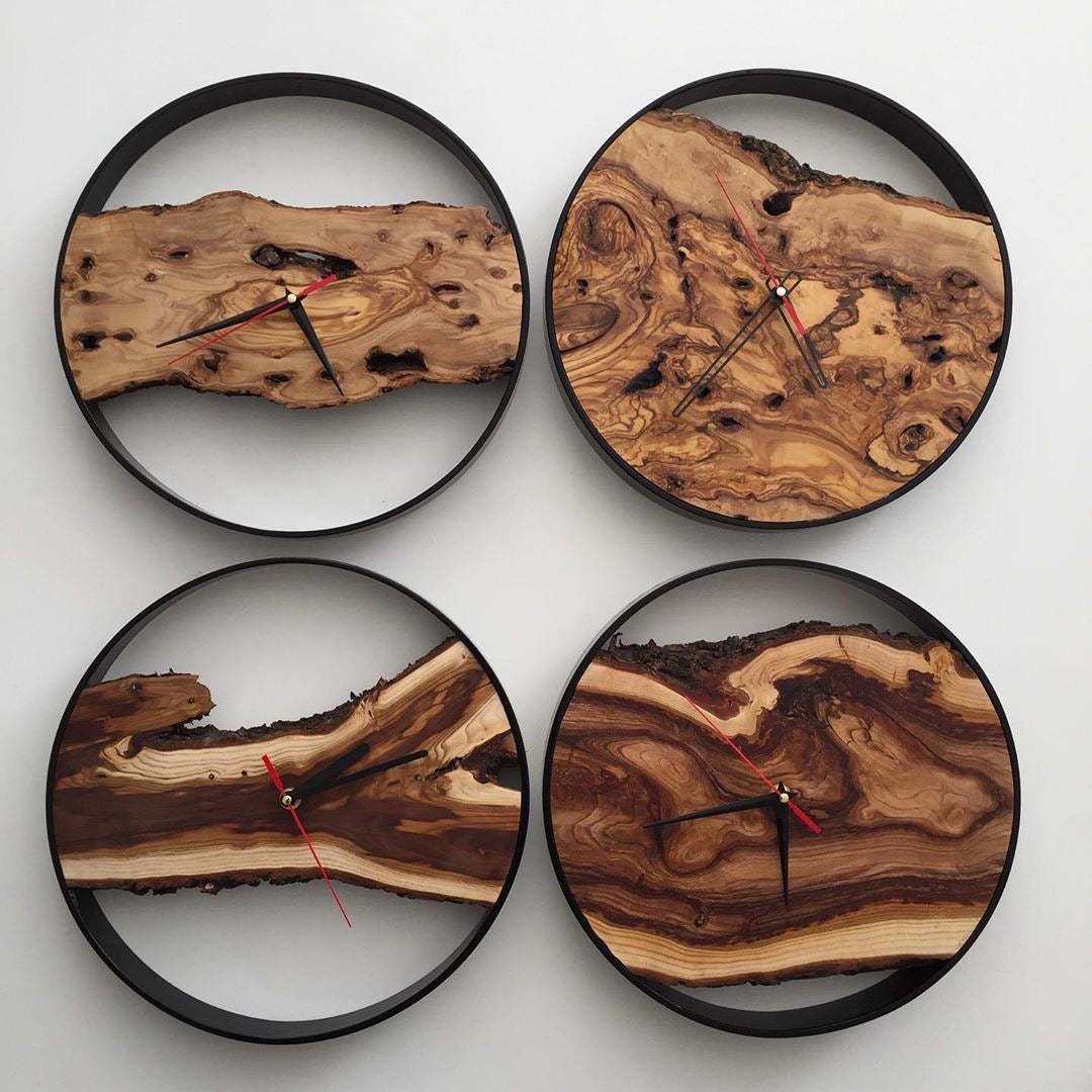 Custom Made Metal & Olive Wood Wall Clock