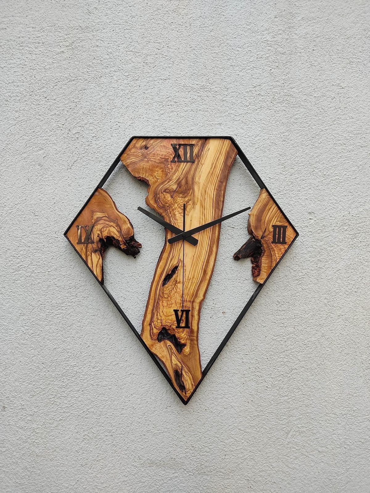 Custom Made Metal & Olive Wood Wall Clock