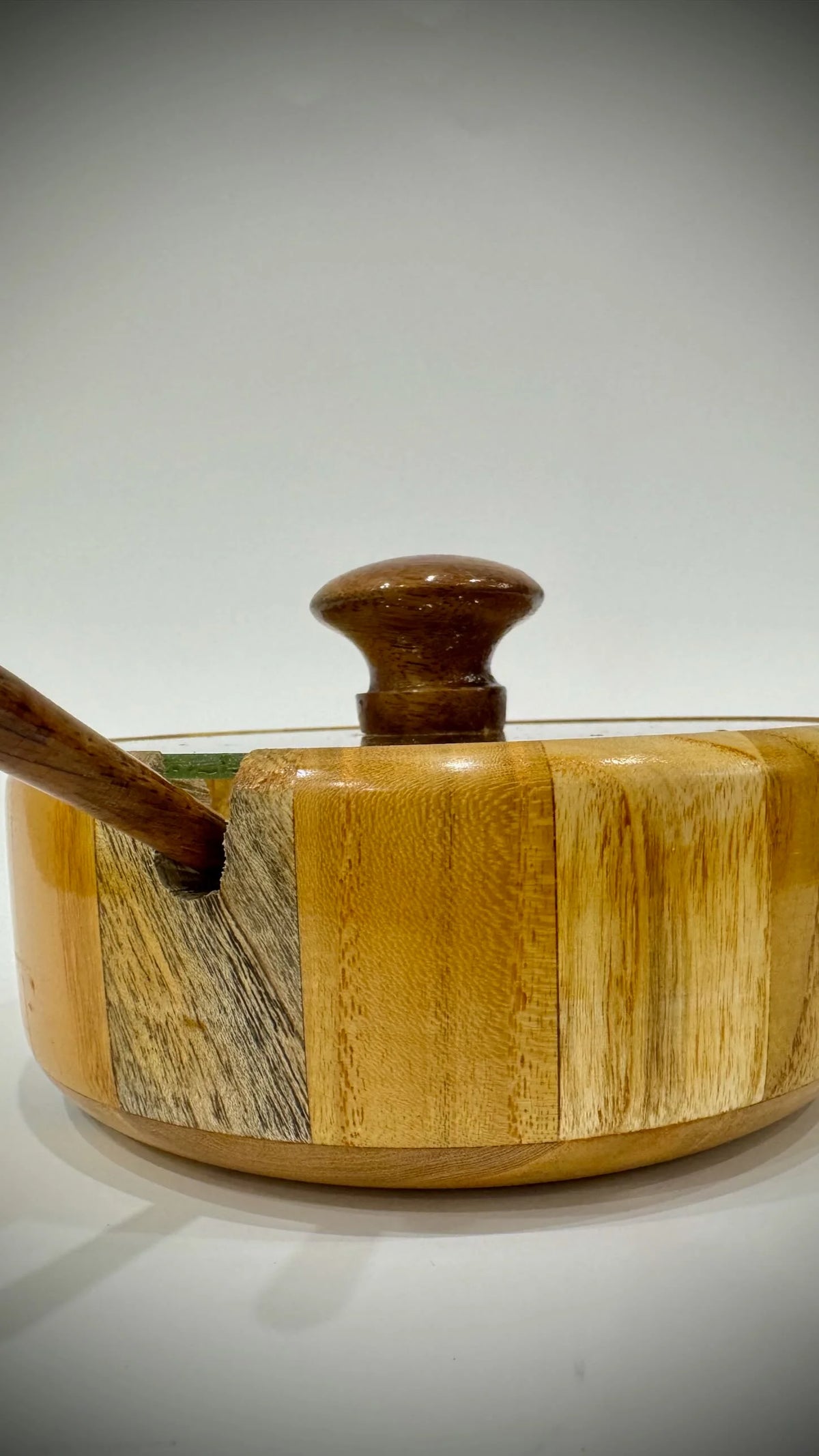 Multiwood Sugar Pot with Glass Lid and Spoon