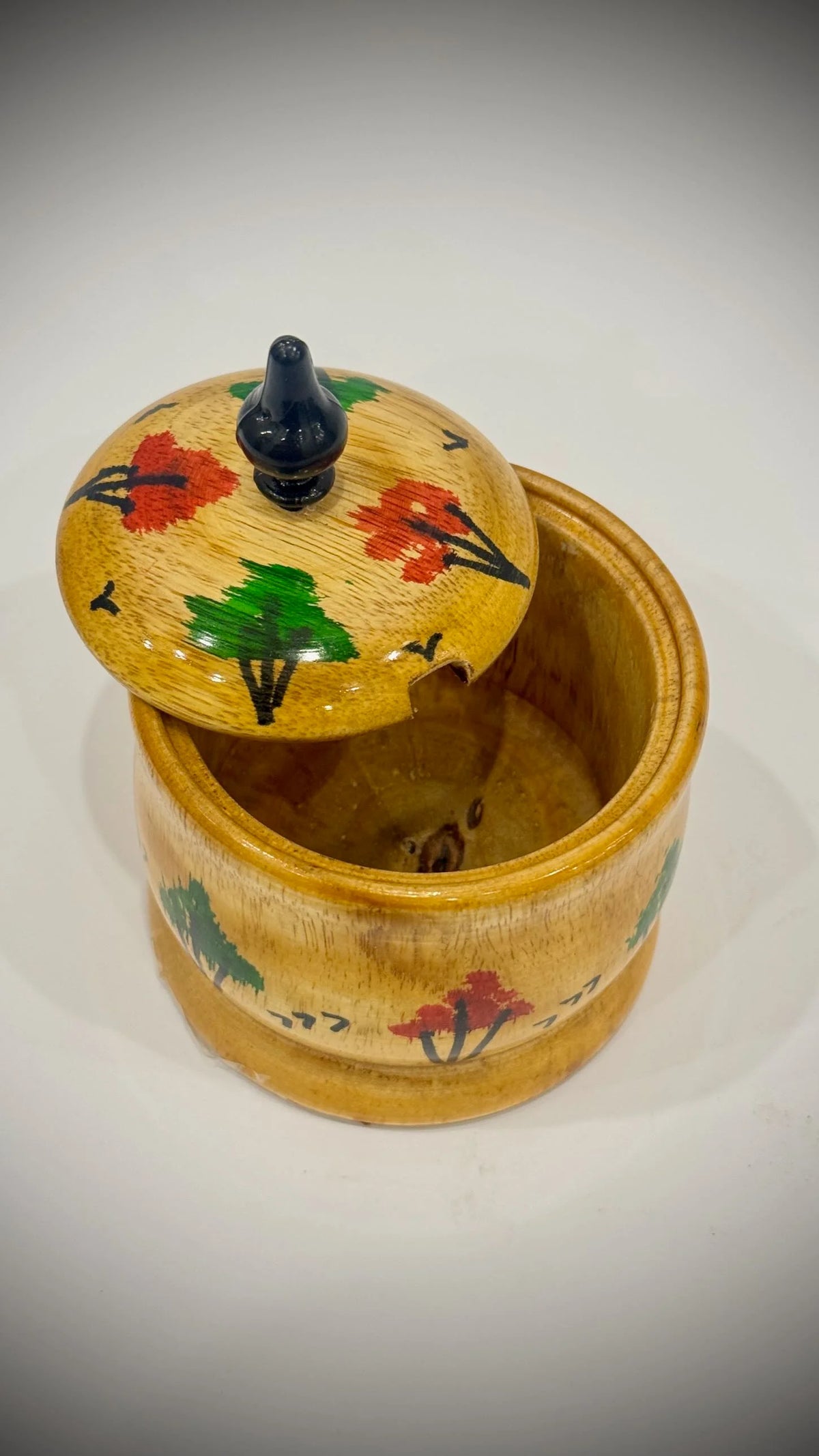 Hand Painted Scenery Wooden Sugar Pot