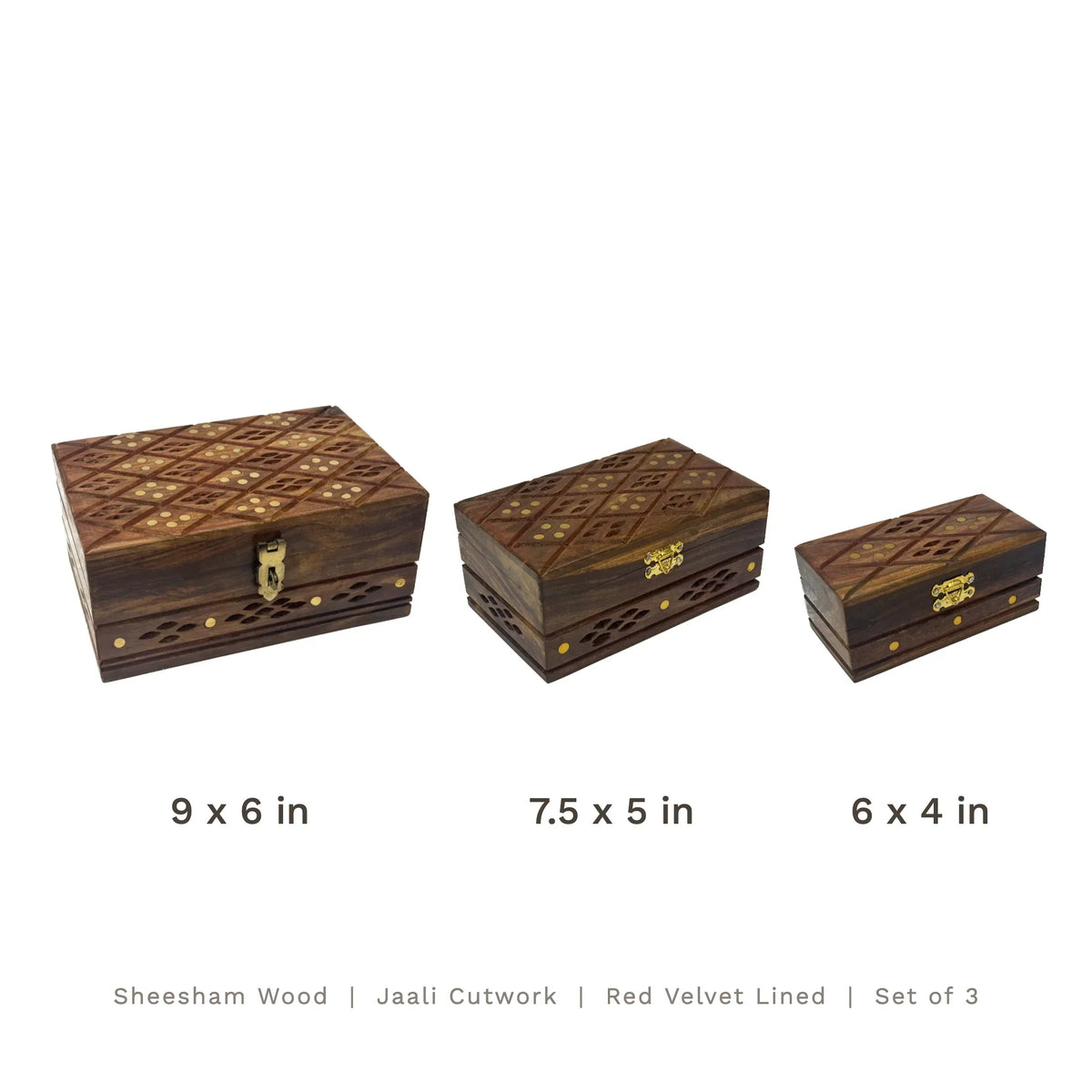 Jaali jewellery box nesting set of three, 9x6, 7.5x5 and 6x4 inches, included in The Grand Wedding Collection