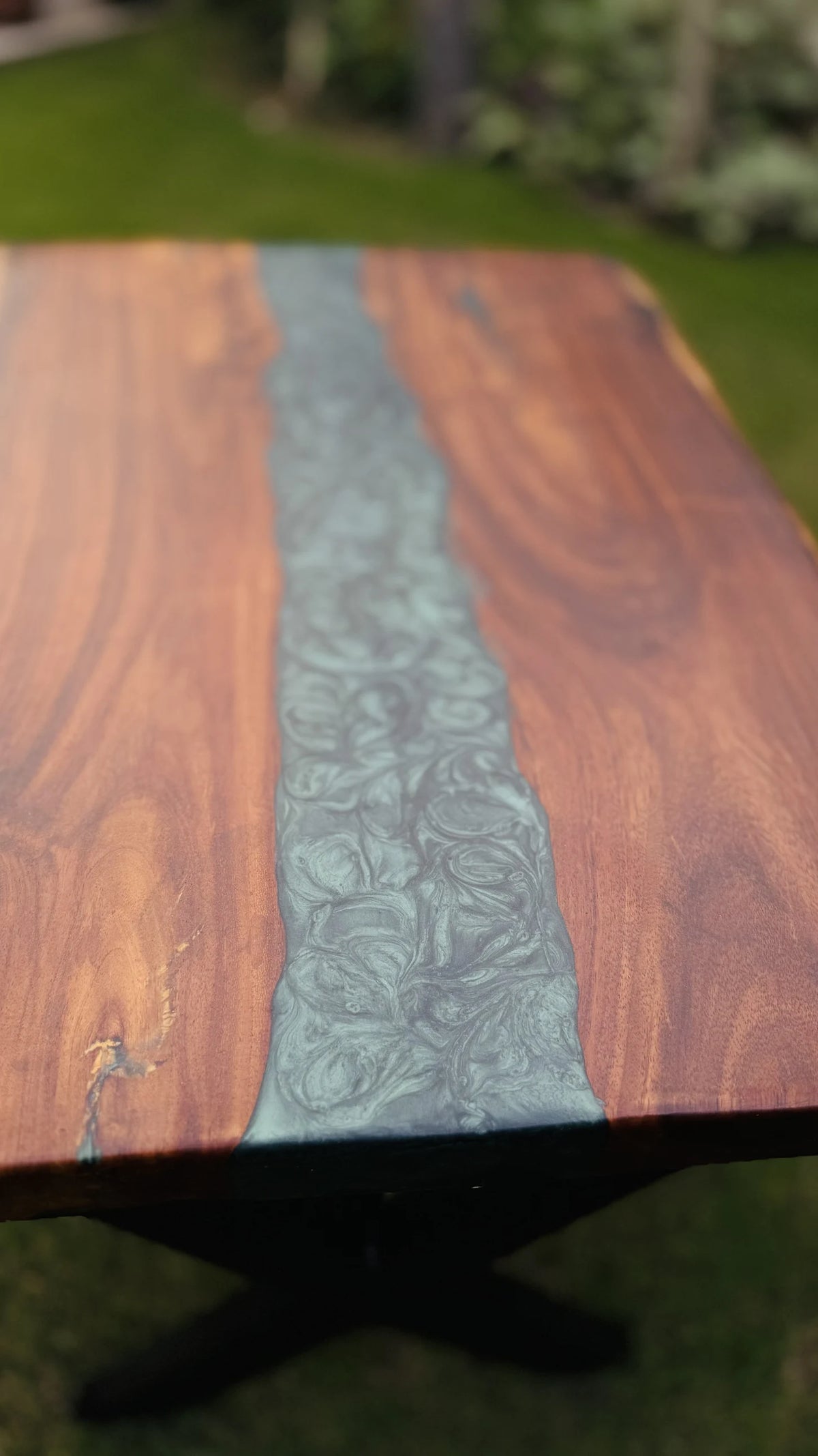 Live edge rectangular centre table, emerald green river, view 3 of 4, handmade by Craft Edges