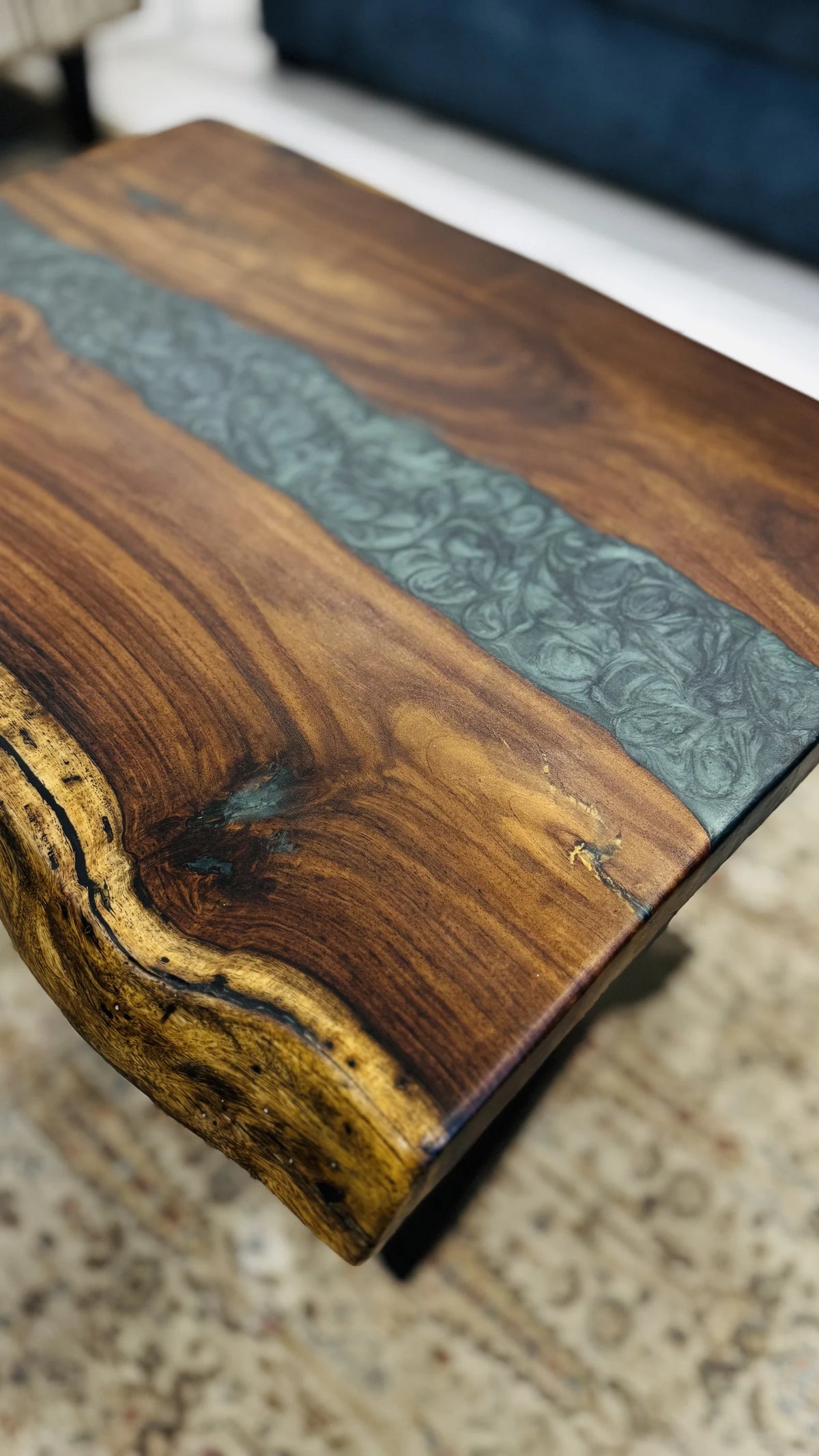 Live edge rectangular centre table, emerald green river, view 4 of 4, handmade by Craft Edges