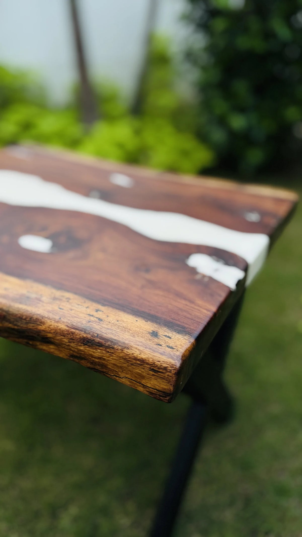 Live edge rectangular centre table, white river, view 2 of 4, handmade by Craft Edges