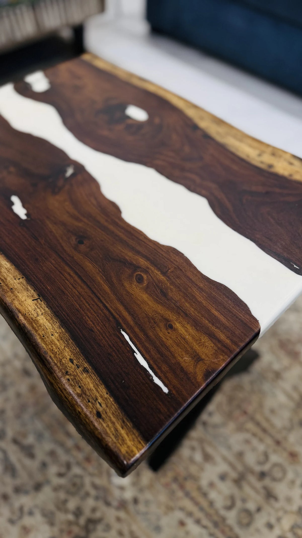 Live edge rectangular centre table, white river, view 4 of 4, handmade by Craft Edges
