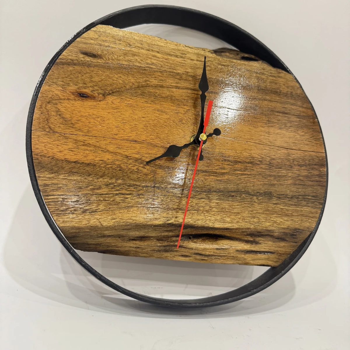 Live edge wooden wall clock, 10 inch matt finish, handmade by Craft Edges, view 1 of 3