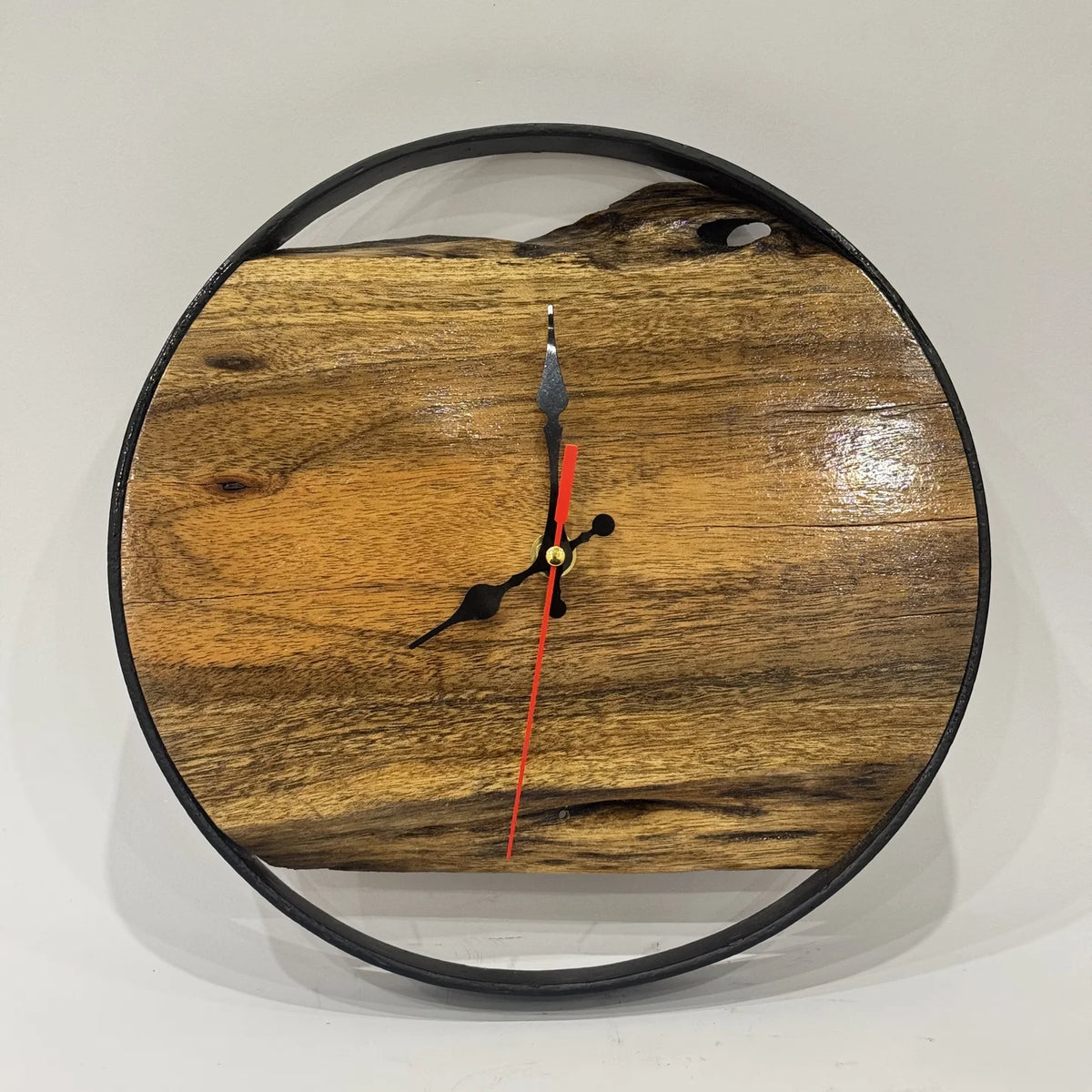 Live edge wooden wall clock, 10 inch matt finish, handmade by Craft Edges, view 2 of 3