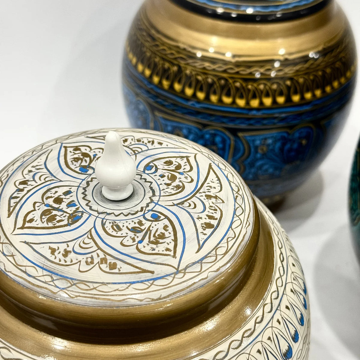 Naqshi art hand painted wooden candy jar, handmade by Craft Edges, view 3 of 9