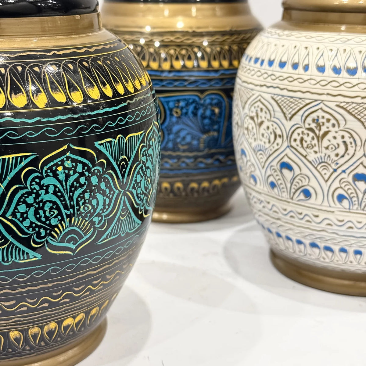 Naqshi art hand painted wooden candy jar, handmade by Craft Edges, view 5 of 9