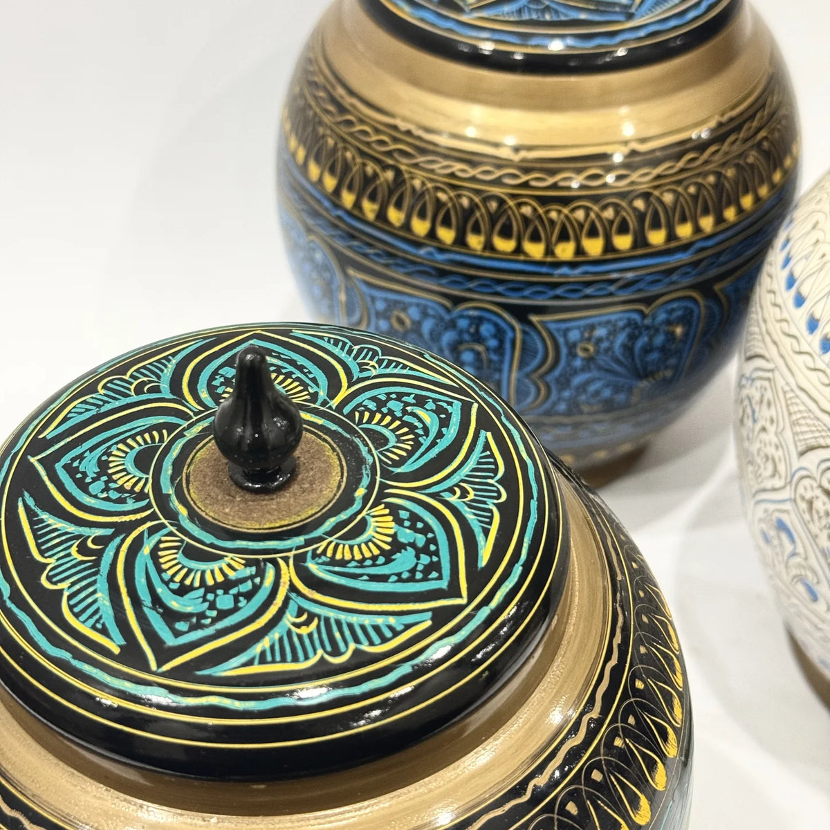 Naqshi art hand painted wooden candy jar, handmade by Craft Edges, view 6 of 9